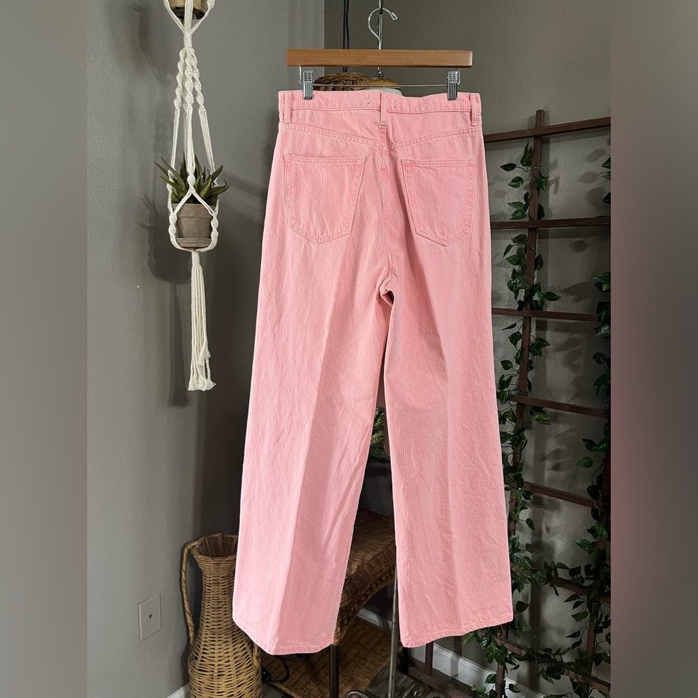 ▪️Free People High Rise Pink Pinstripe Striped Astoria Wide Straight Leg - Picture 10 of 15